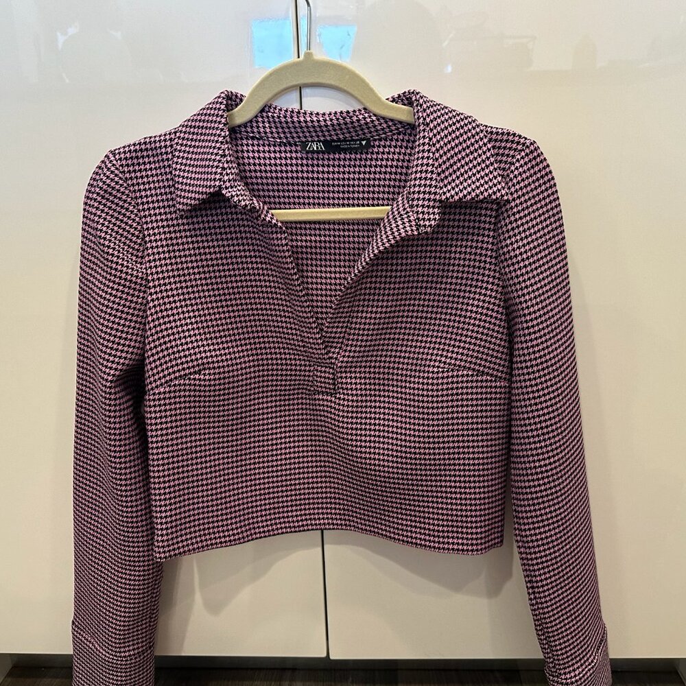 Zara Women's Houndstooth Long Sleeved Shirt